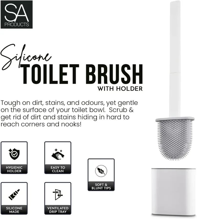 Silicone Toilet Brush Set - Bendable Deep Cleaning Feature