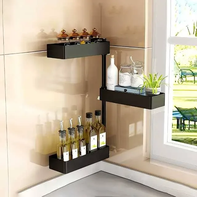 3 Tiered Wall Mounted Kitchen Storage Racks 180 Degree Rotatable For Spice — photo 2