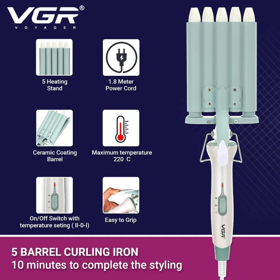 VGR V597, Professional Wavy Hair 5 Barrels Curling Iron β photo 2