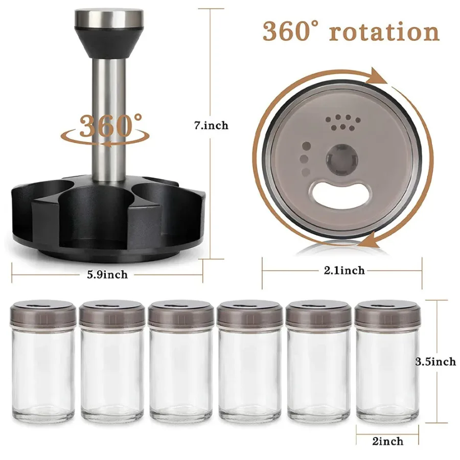 6-Jar Revolving Spice Rack Organizer with Rotating Stand and Salt & Pepper Shakers β photo 2