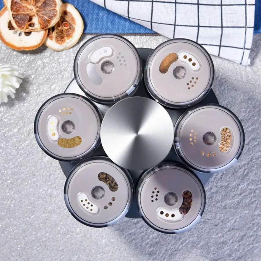 6-Jar Revolving Spice Rack Organizer with Rotating Stand and Salt & Pepper Shakers β photo 4