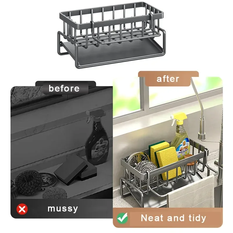 Multifunctional Stainless Steel Kitchen Drain Rack Sponge Organizer — photo 2