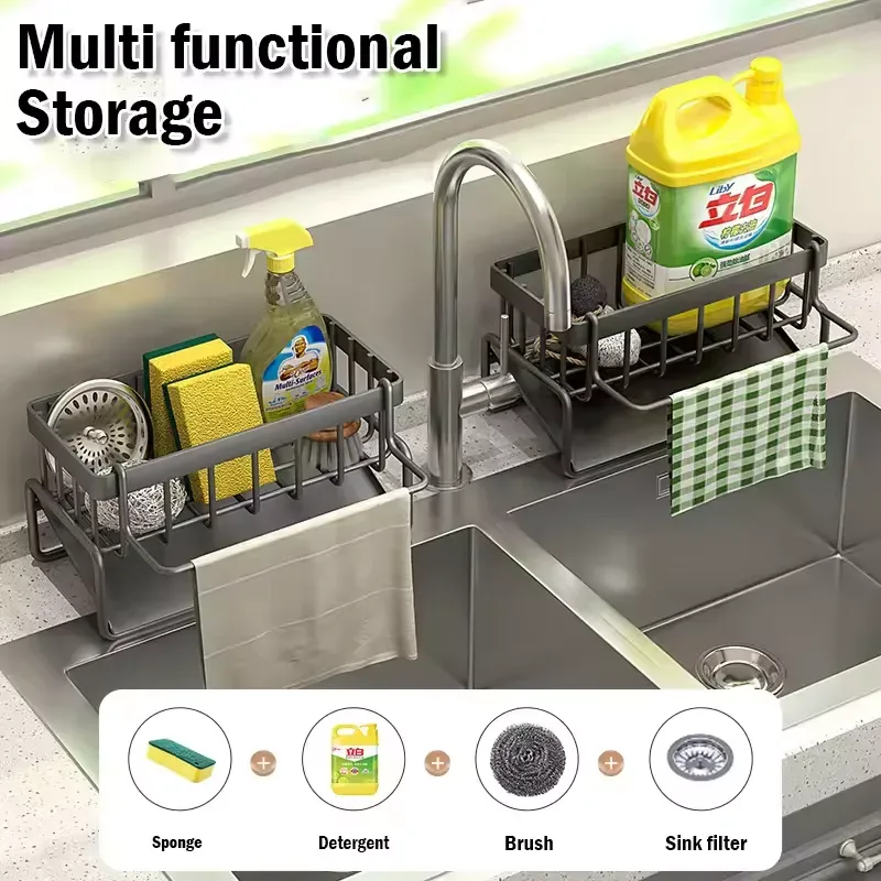 Multifunctional Stainless Steel Kitchen Drain Rack Sponge Organizer