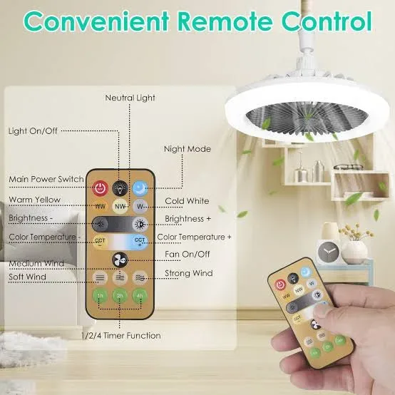 Socket Lamp Fan Light Cooler With Remote Control β photo 2