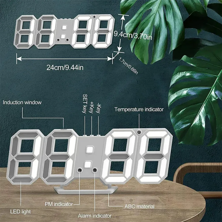 USB Digital 3D Alarm Clock, LED Numerals Time Clock With 3 Adjustable Brightness Levels — photo 2