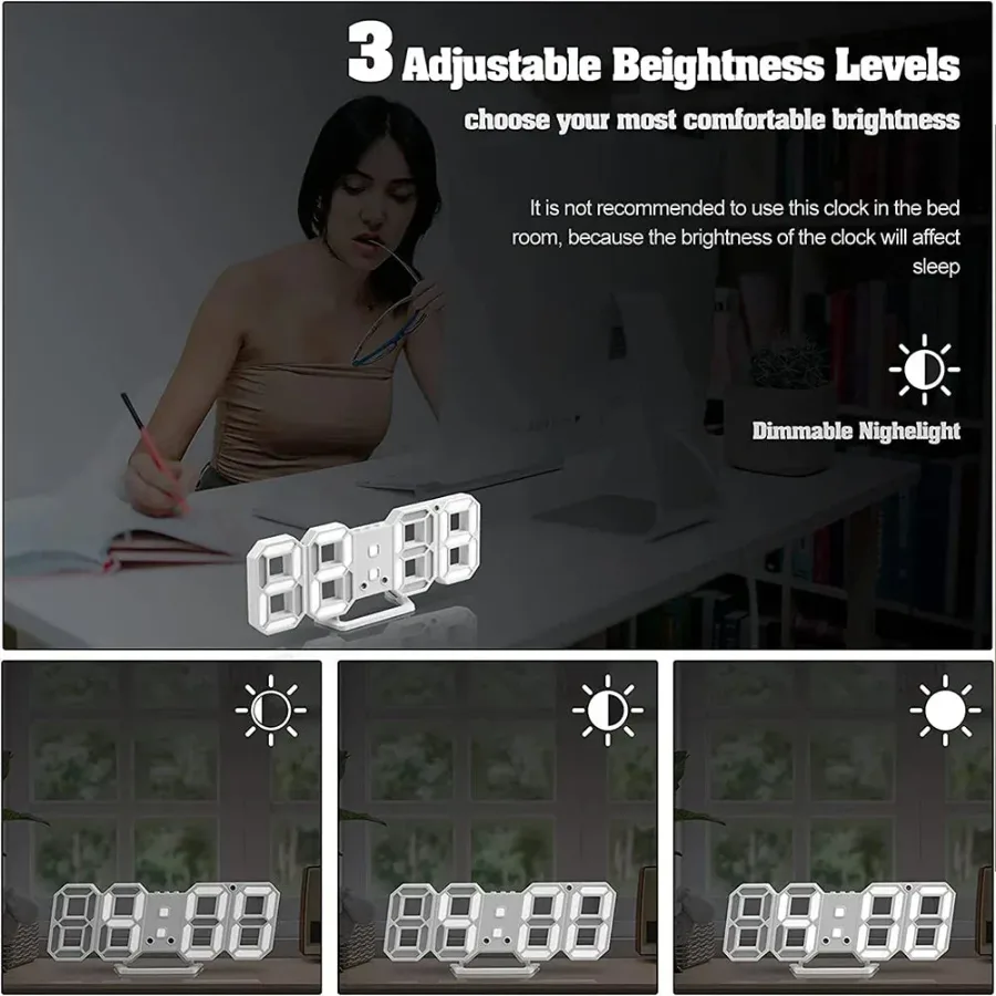 USB Digital 3D Alarm Clock, LED Numerals Time Clock With 3 Adjustable Brightness Levels β photo 4