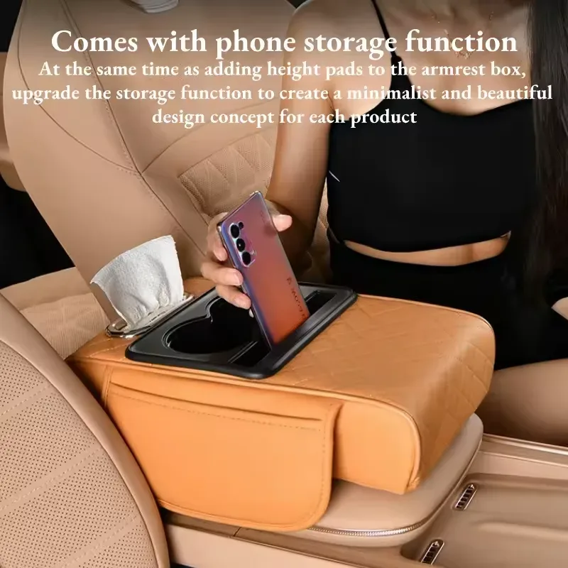 5-in-1 Car Center Console Armrest Cushion with Cup Holder Tissue Box Organizer Bag β photo 2