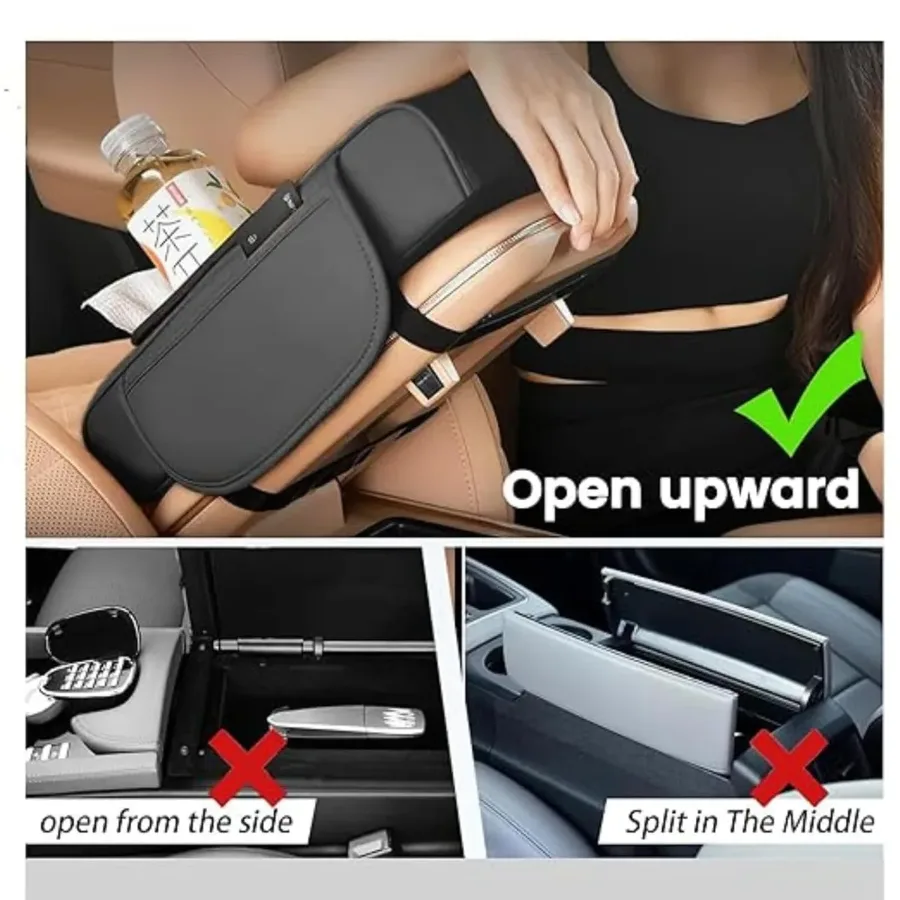 5-in-1 Car Center Console Armrest Cushion with Cup Holder Tissue Box Organizer Bag β photo 7