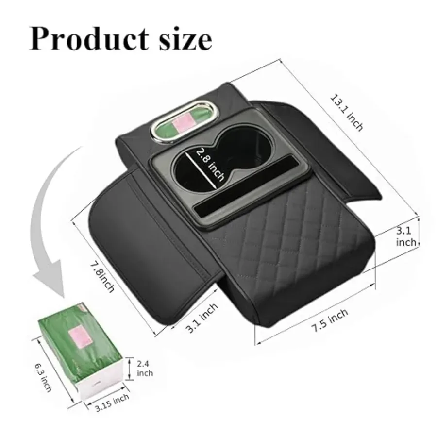 5-in-1 Car Center Console Armrest Cushion with Cup Holder Tissue Box Organizer Bag β photo 8