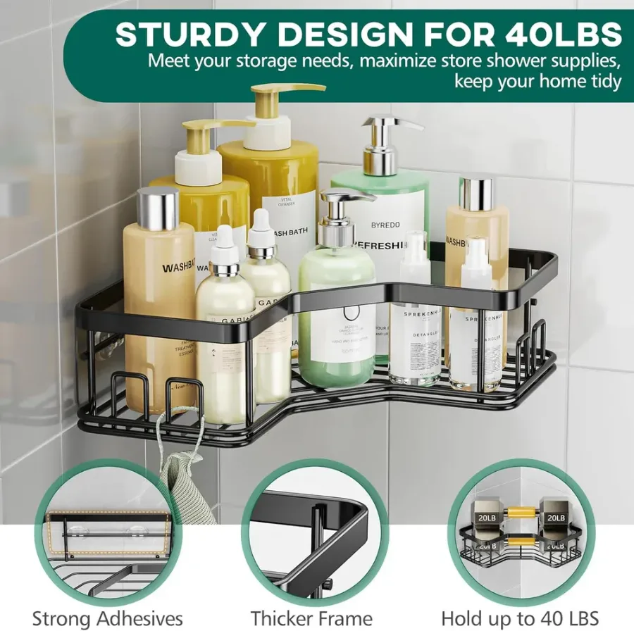Premium Stainless Steel Corner Shower Organizer (Set of 5) — photo 5