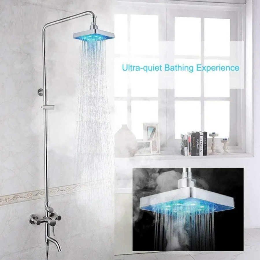 Shower Head 3 Colors Changing LED Showerhead Bathroom Rainfall Shower 6 Inch Square Temperature Control β photo 3