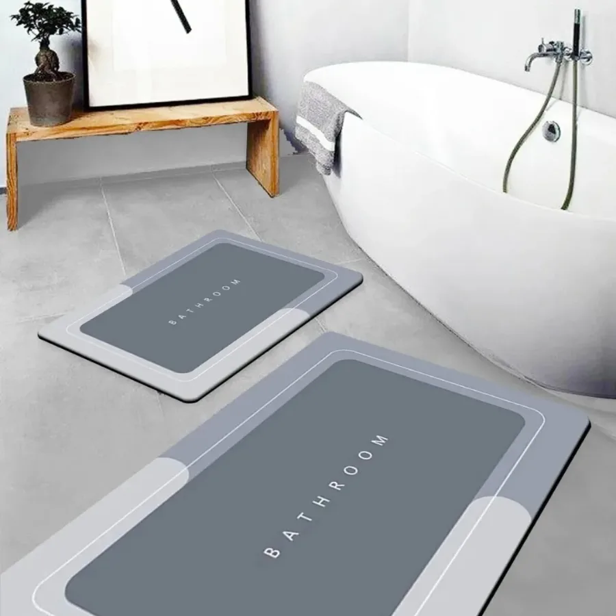 Bathroom Mat (2pcs) Silicone Super Absorbent Quick Dry for and Floor Mats