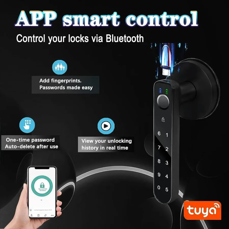 Fingerprint door lock, with password keyboard entry door handle — photo 4