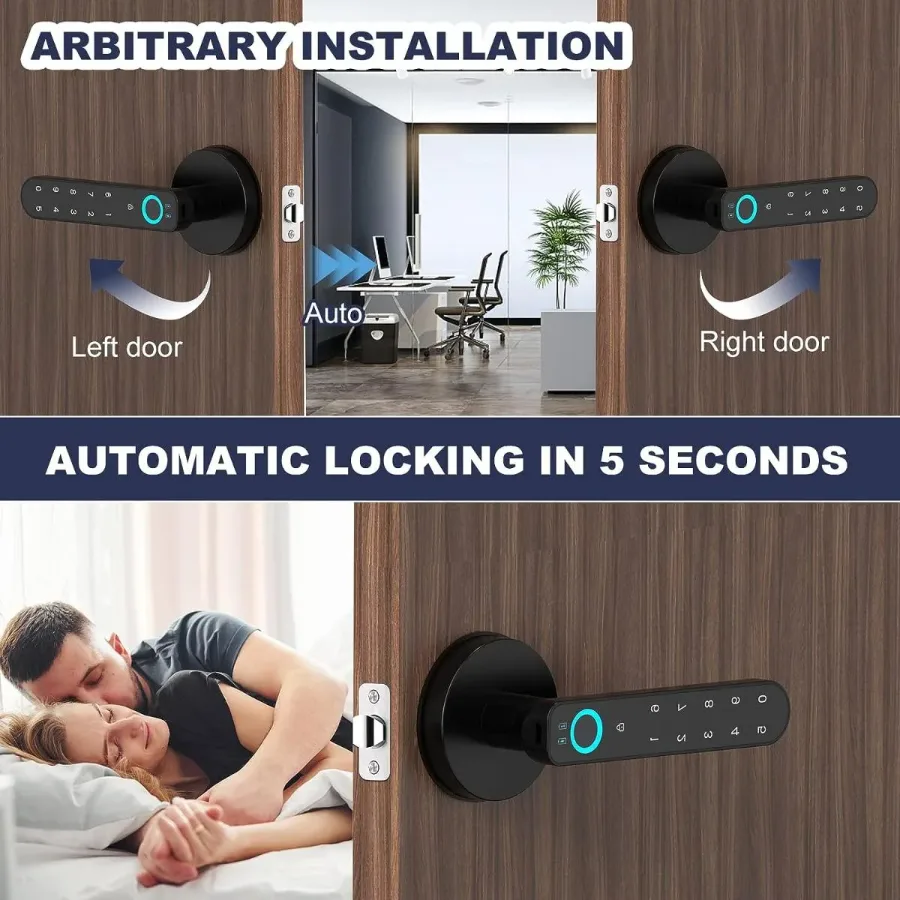 Fingerprint door lock, with password keyboard entry door handle — photo 6