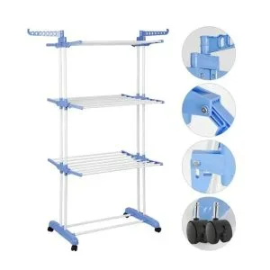 3 Layer Folding Clothes Dryer Rack With 4 Wheels — photo 2