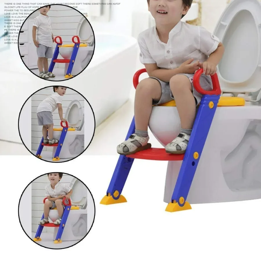 Portable Kids Bathroom Stairs Adjustable Baby Plastic Toilet Cover Potty Training Seat with safety handle — photo 2