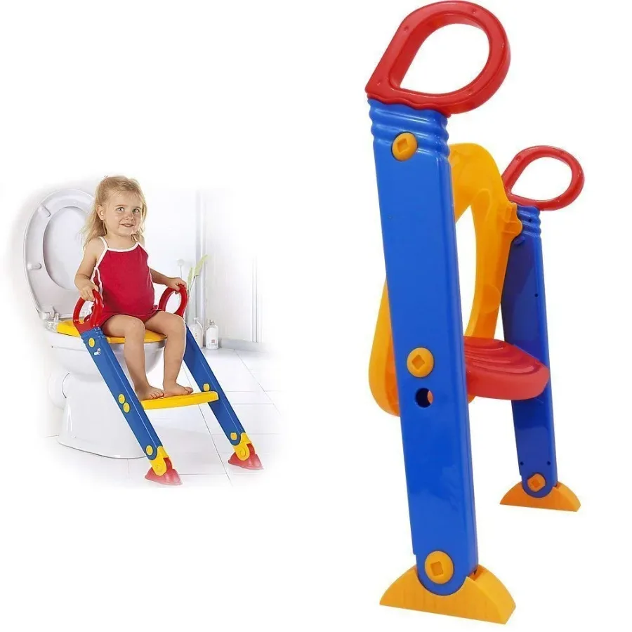 Portable Kids Bathroom Stairs Adjustable Baby Plastic Toilet Cover Potty Training Seat with safety handle — photo 3