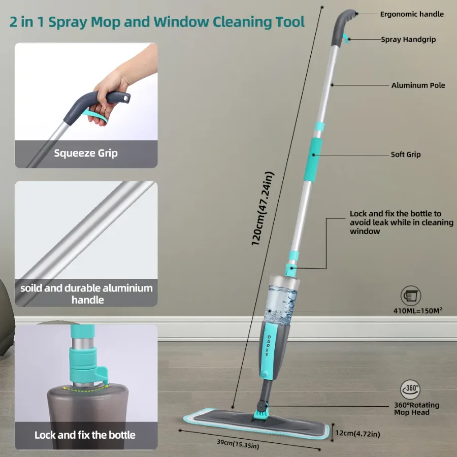 2 in 1 Spray Mop Window Cleaning Tool Lazy Magic Mop with 410ml Water Tank — photo 3