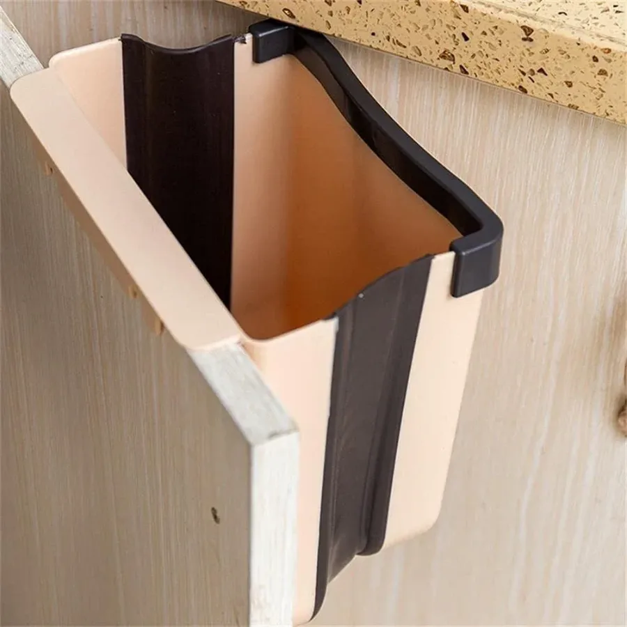 Kitchen Trash Can Hanging Foldable Home Sanitary Bin Cabinet Door Wall Mounted Storage (White) — photo 3