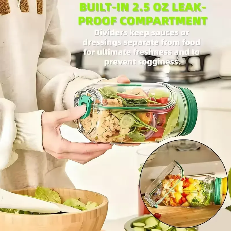 Portable Salad Pod,Leakproof Plastic Salad Container with Side-opening Cover β photo 4