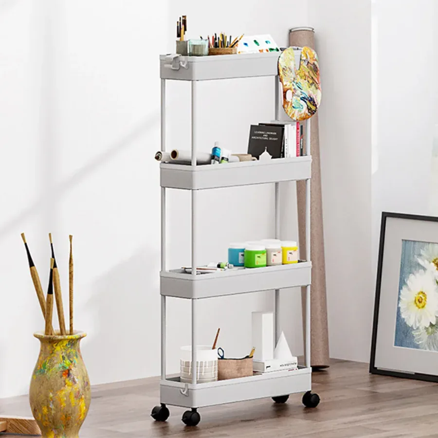 Multifunctional Floor Storage Shelves Rack Organiser with Wheels 4-Layer White β photo 2