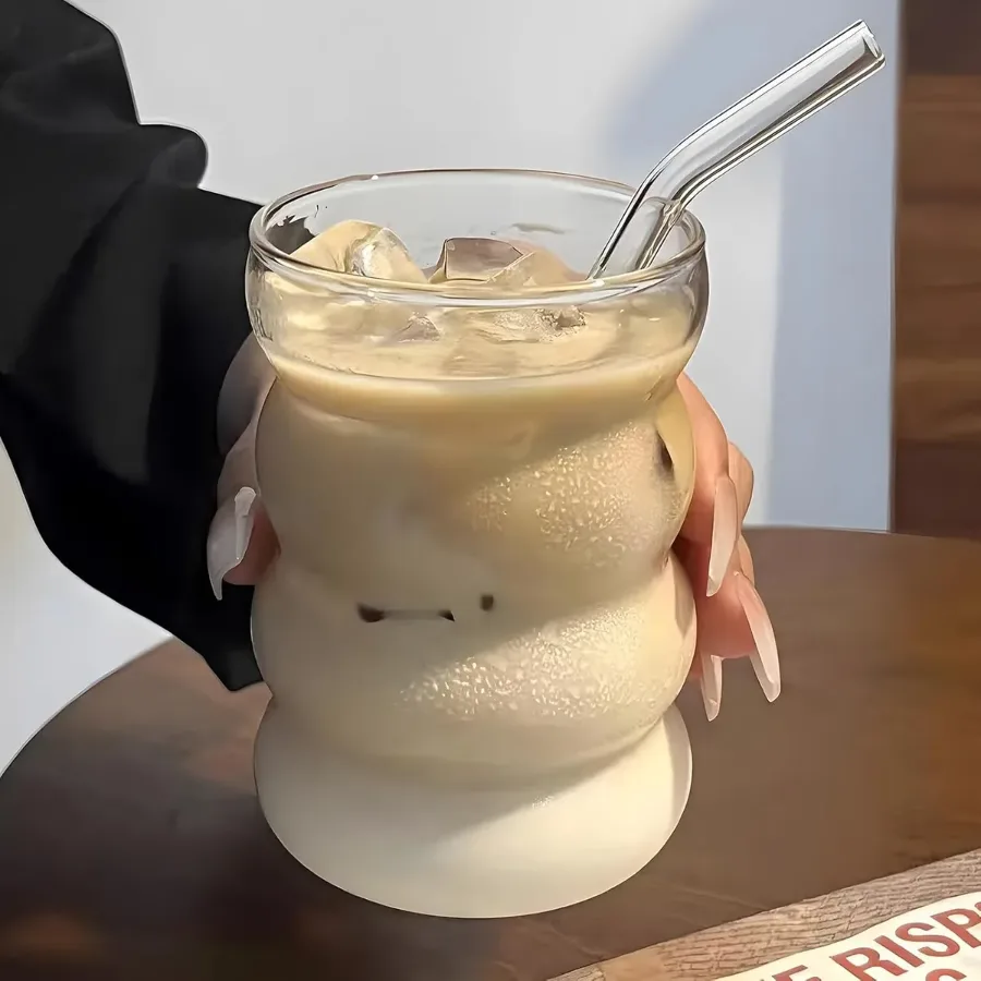 DrinkingWavy Glasses with Bamboo Lids and Glass Straw 14oz — photo 2