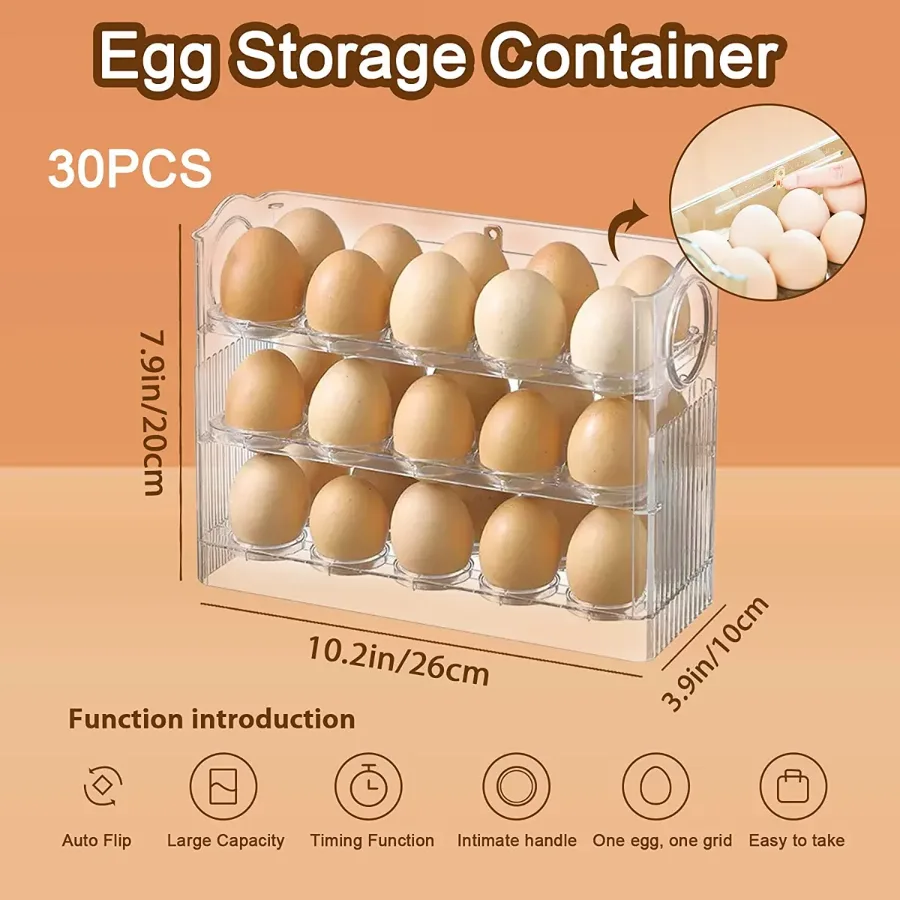 Egg Holder for Refrigerator 30 Coun, 3 Layer Vertical Clear Plastic β photo 5