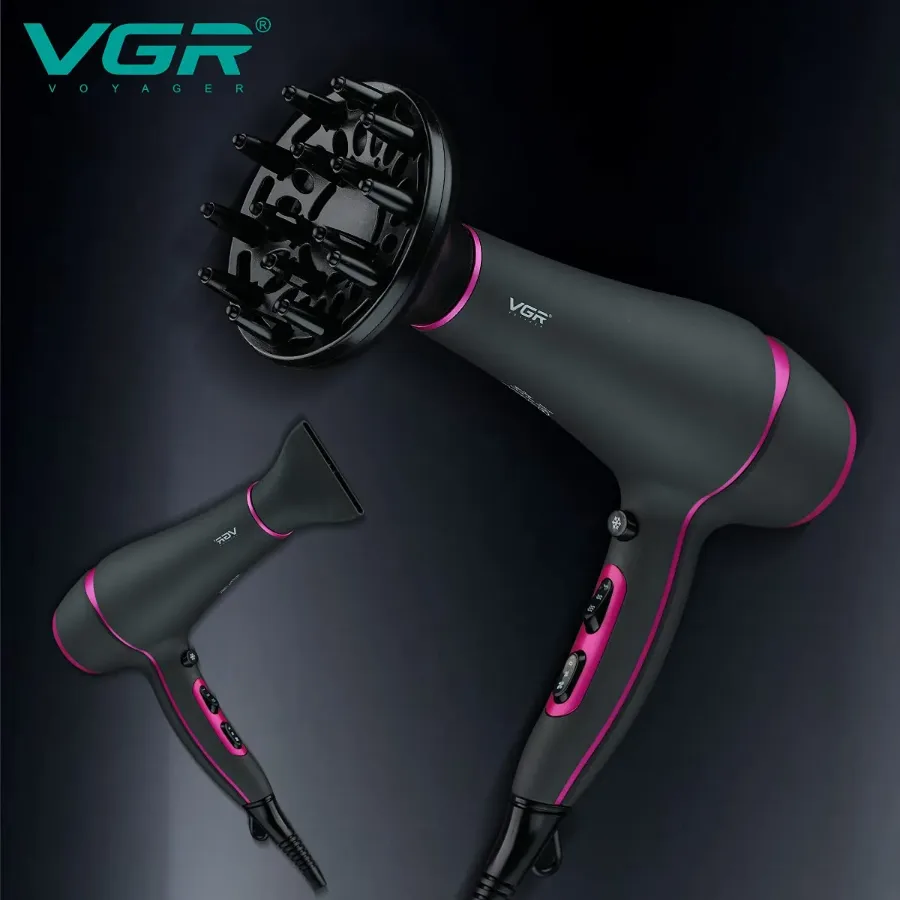 Vgr Professional Hair Dryer V402 - With Diffuser, Gray With Pink 2200W 3 Heating Settings — photo 2