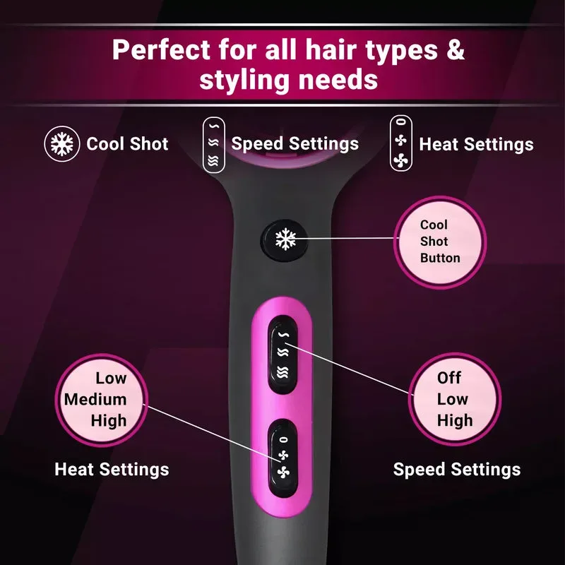 Vgr Professional Hair Dryer V402 - With Diffuser, Gray With Pink 2200W 3 Heating Settings — photo 3