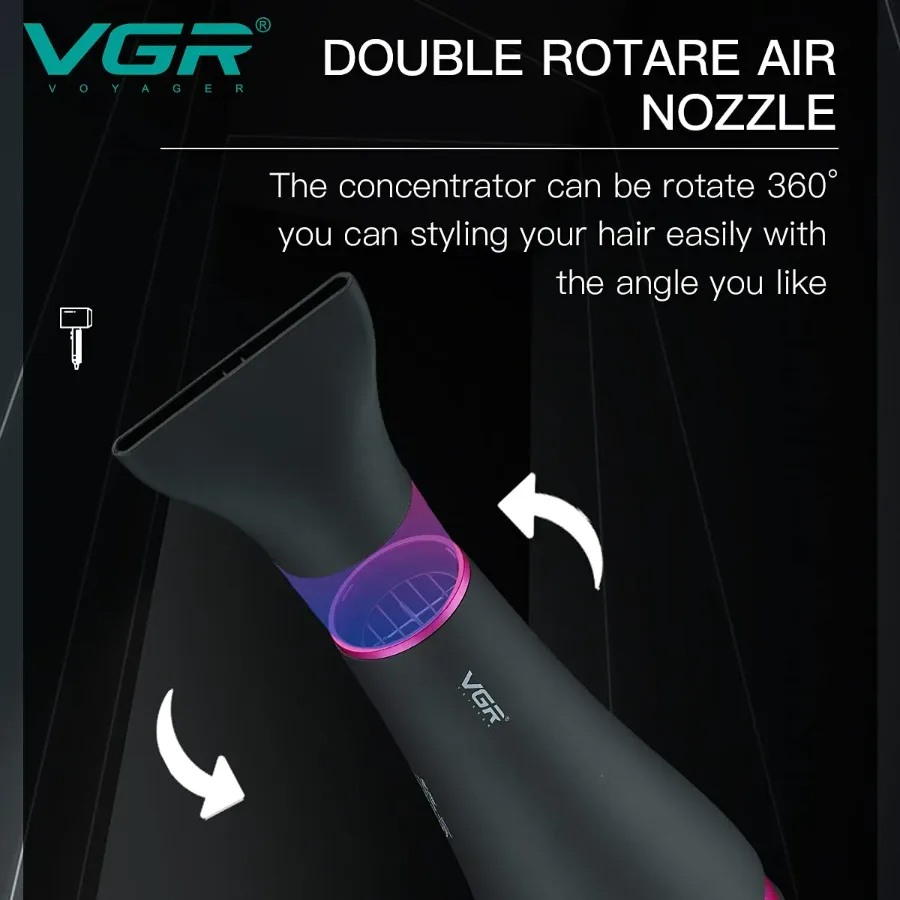 Vgr Professional Hair Dryer V402 - With Diffuser, Gray With Pink 2200W 3 Heating Settings β photo 5