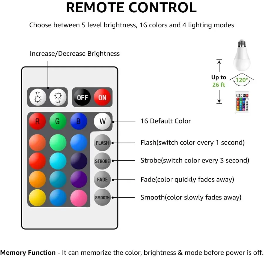 Color Changing RGB LED Bulb Lamp Light with Remote Control β photo 5