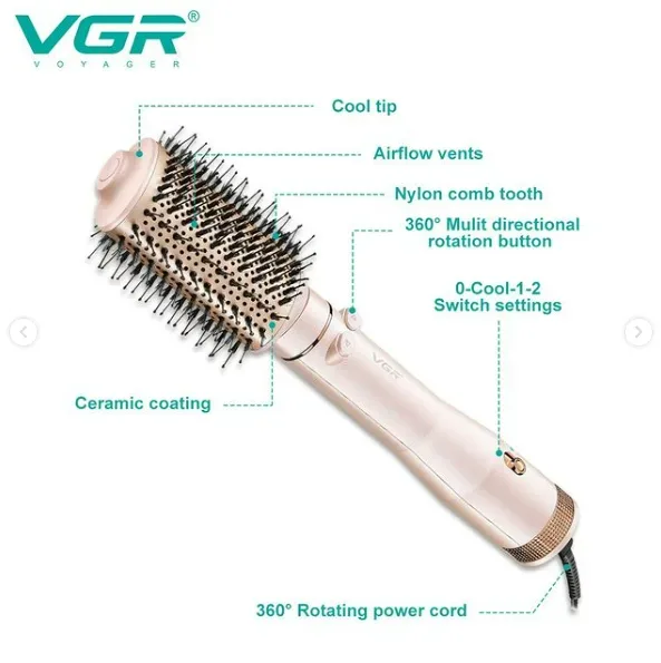 VGR Rotating Hot Air Brush Comb V494 - Black — photo 4