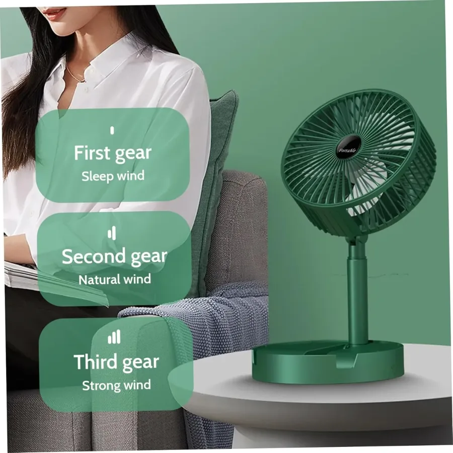 Foldable Desk Fan 3 Speeds, 180° Tilt Adjustable Rechargeable Fan with Low Noise & Long Battery Life — photo 4