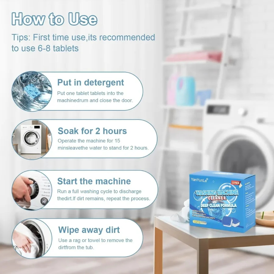 Washing Machine Cleaner Descaler Pack Of 12 - Deep Cleaning Tablet — photo 4