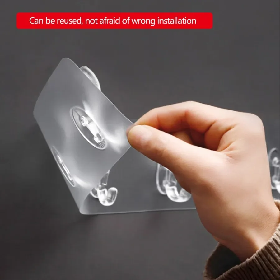 6 Row Transparent Wall Hook Strong Self Adhesive Door Wall Hangers for Kitchen Bathroom — photo 2