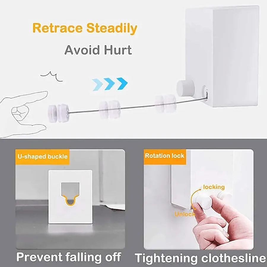 Retractable Clothesline - Clothes Drying Rope Adjustable β photo 3