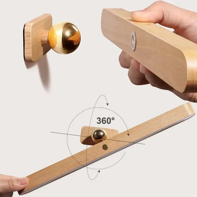 Magnetic LED Wooden Wall Light - 360° Rotatable & Dimmable Touch Control Multi-Purpose LED Lights — photo 3
