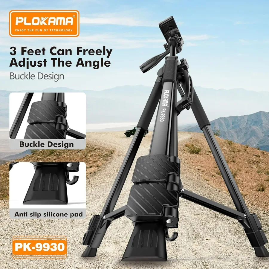 PLOKAMA Professional Tripod 150cm – 360° Rotation with Bluetooth Remote — photo 2