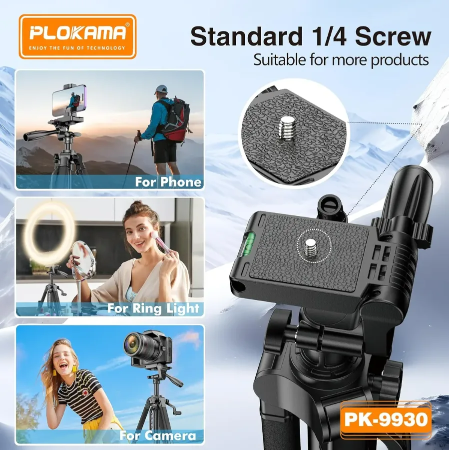 PLOKAMA Professional Tripod 150cm – 360° Rotation with Bluetooth Remote — photo 4