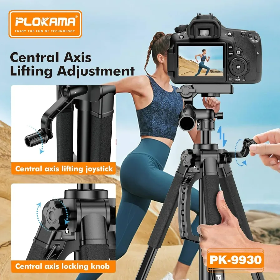 PLOKAMA Professional Tripod 150cm – 360° Rotation with Bluetooth Remote — photo 5
