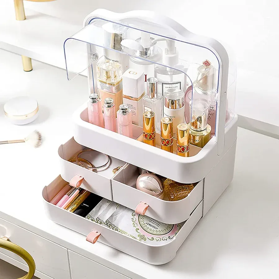 Dustproof Makeup Organizer with 3 Drawers – Waterproof Cosmetic Storage Box — photo 2