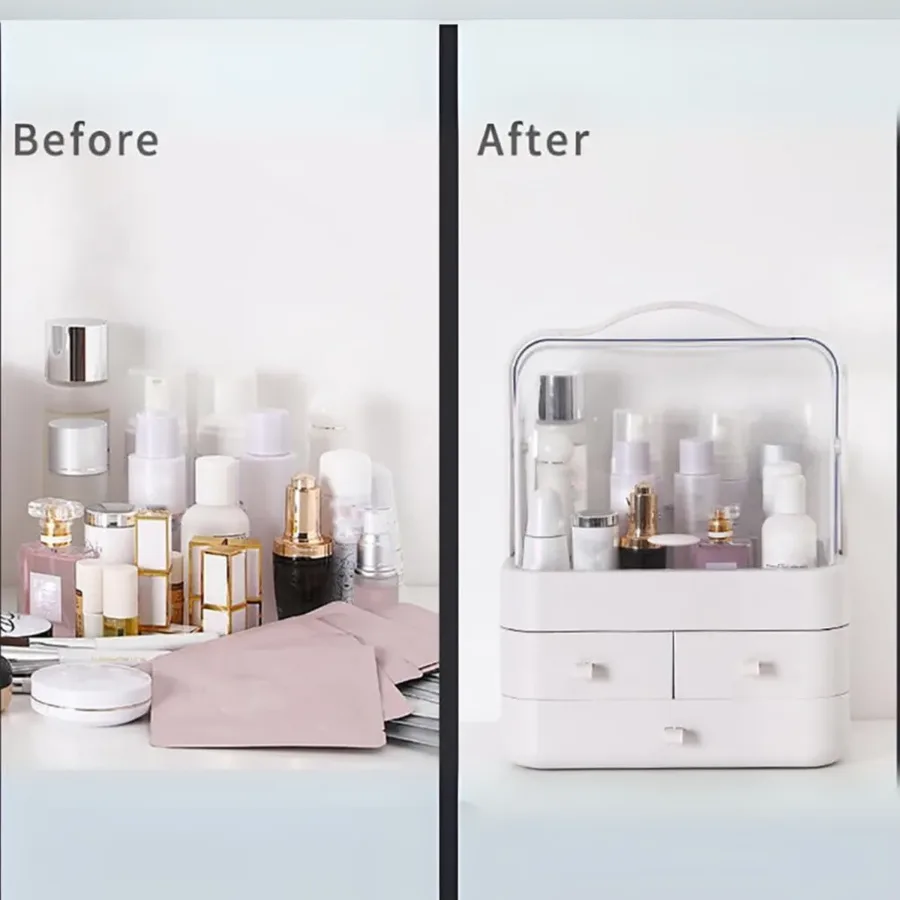 Dustproof Makeup Organizer with 3 Drawers – Waterproof Cosmetic Storage Box — photo 3