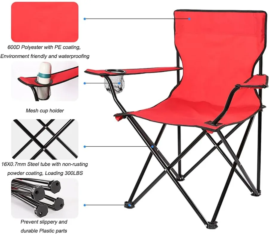 Portable & Foldable Camping Chair with Cup Holder, Outdoor Chair – Black — photo 3