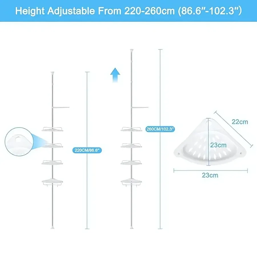 4 Tier Bathroom Corner Shelf with Towel Holder – Wall Mounted Storage Rack for Toiletries & Towels — photo 7