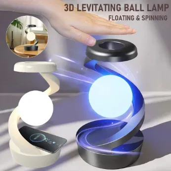 360 Floating RGB Light – Rotating Magnetic Table Lamp with Wireless Charger - Black color