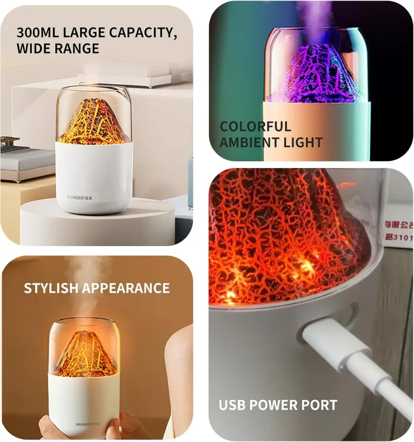 Mini Volcano Cool Mist Humidifier – 300ml Air Moisturizer with LED — photo 4