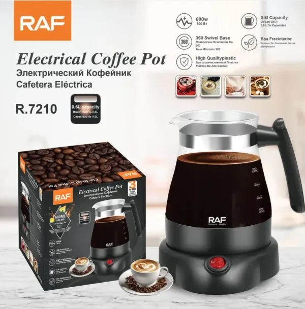 RAF Electric Coffee Kettle – 0.6L Capacity, 600W Power, 360° Rotating Base