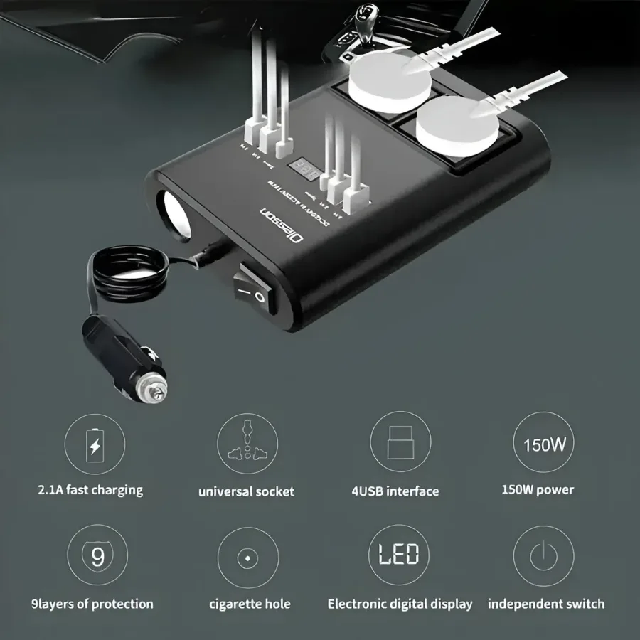 150W Car Power Inverter – DC 12V/24V to AC 220V Converter for Vehicle — photo 2