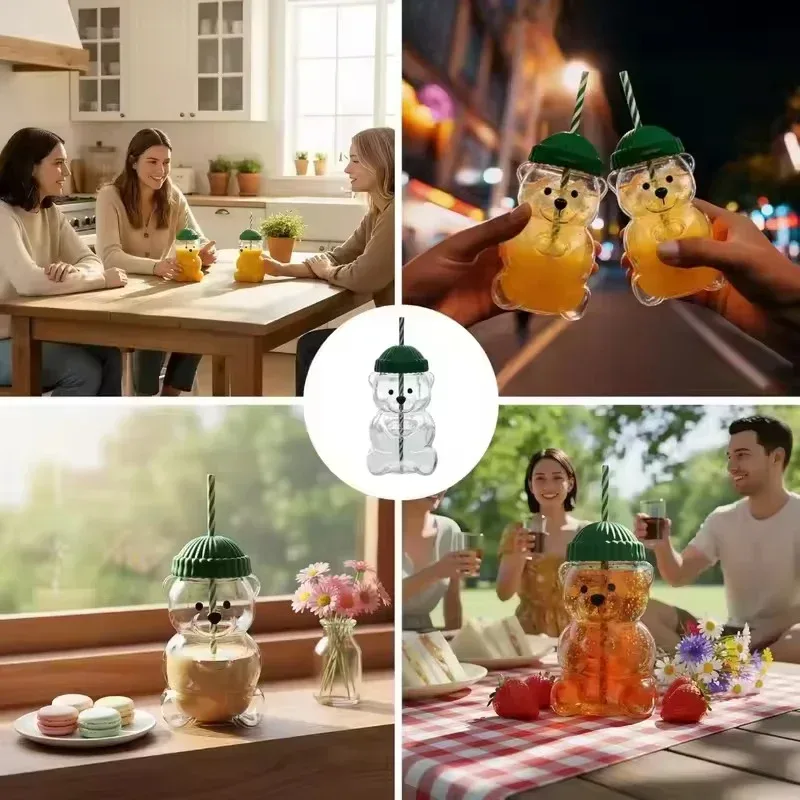 Bear Glass Cup with Straw (600ml) β photo 4