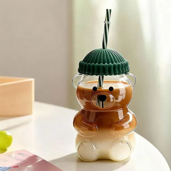 Bear Glass Cup with Straw (600ml)